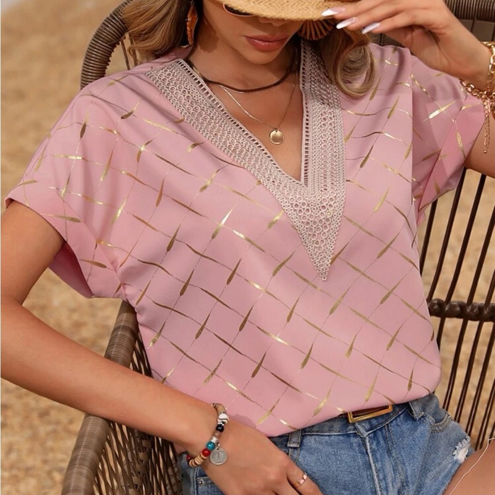 New Guipure Lace Panel Blouse Dusty Pink 226